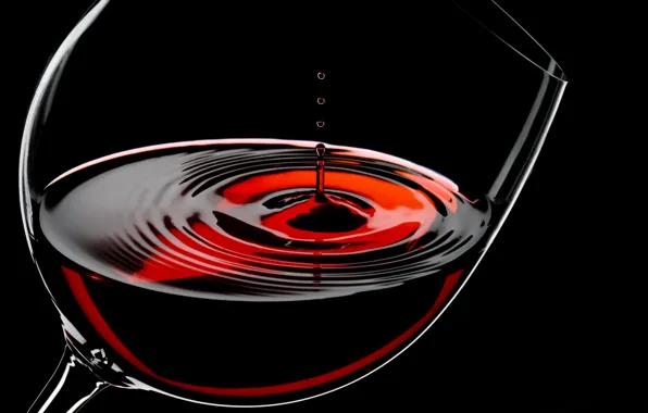 Капли, вино, красное, стеклянный, бокал, черный фон