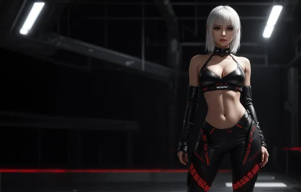 Girl, fantasy, art, cyberpunk, blond, digital art, fantasy art, white hair