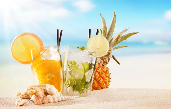 Море, пляж, коктейль, summer, фрукты, beach, fresh, sea
