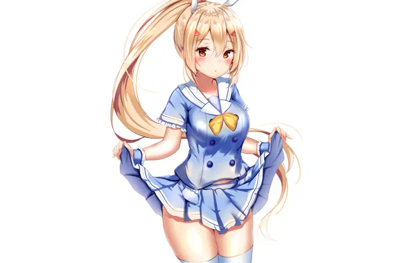 Girl, sexy, school uniform, thighhighs, long hair, anime, Ayanami, beautiful