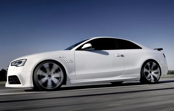 Картинка Audi, Ауди, Белый, Колеса, Машина, Rieger, Вид сбоку, В Движении