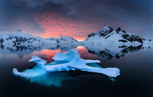 Картинка море, снег, горы, лёд, фьорд
