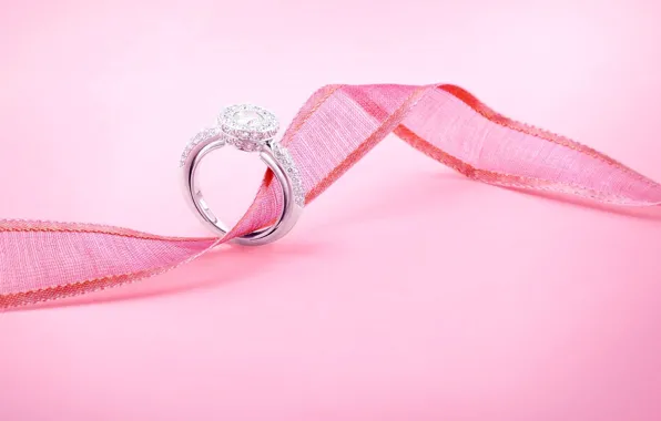 Праздник, кольцо, лента, украшение, свадьба, драгоценность, обручальное, розовый цвет