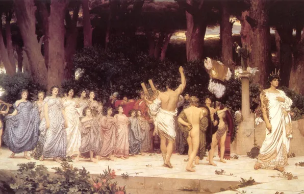 Картинка деревья, концерт, античность, Frederic Leighton, Дафнефория, The Daphnephoria