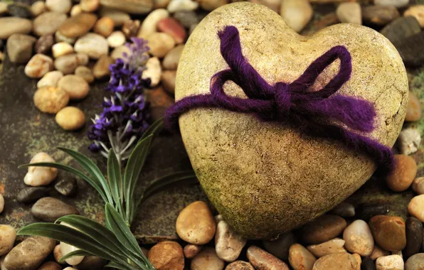 Фиолетовый, подарок, камень, сердце, бантик, Stone heart