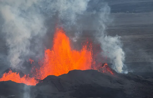 Картинка небо, вулкан, извержение, лава, Исландия, Баурдарбунга