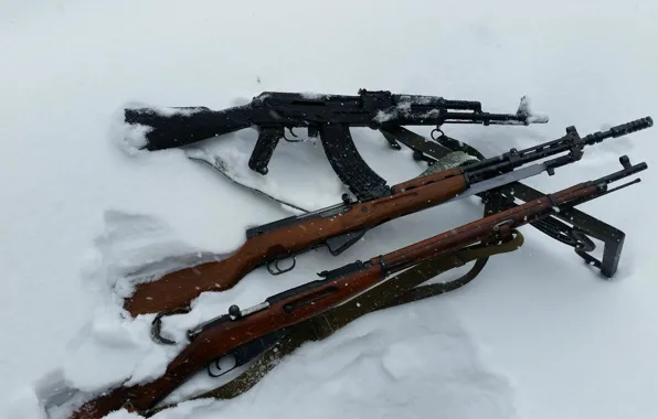 Снег, оружие, автомат, винтовки
