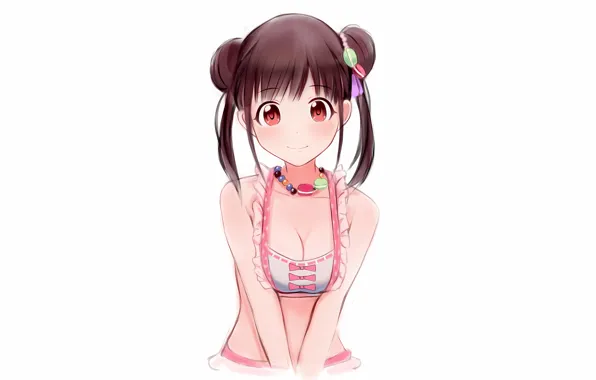 Girl, sexy, cleavage, blouse, brown hair, boobs, anime, beautiful