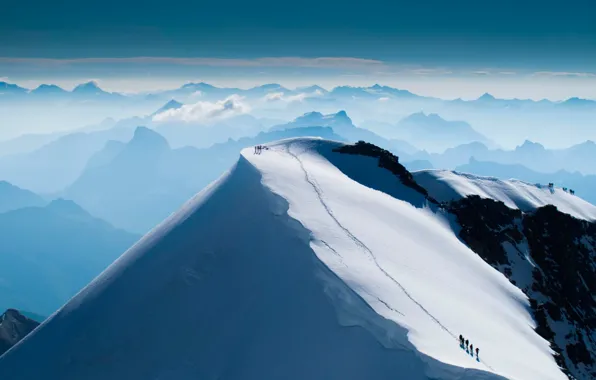 Картинка снег, гора, вершина, восхождение