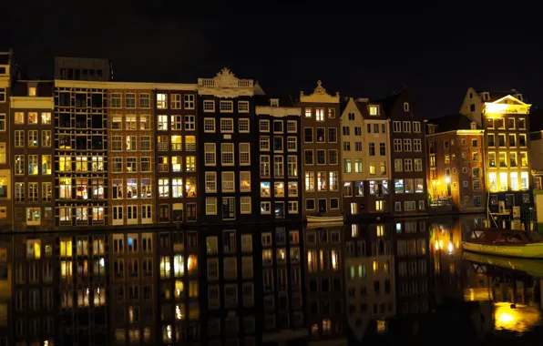 Buildings, Здания, Северная Голландия, Нидерланды, Амстердам, Netherlands, Ночь, Night