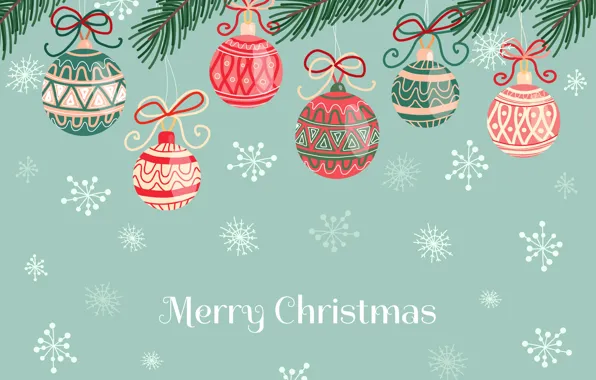 Картинка шарики, снежинки, фон, шары, Рождество, Новый год