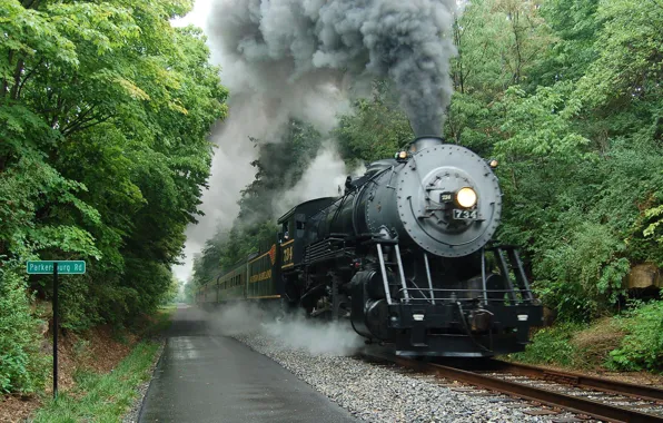 Картинка дым, паровоз, редьсы, железная дороша, Копоть