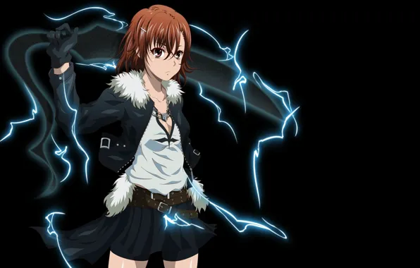 Картинка девушка, юбка, меч, куртка, электричество, misaka mikoto, ремень, to aru kagaku no railgun