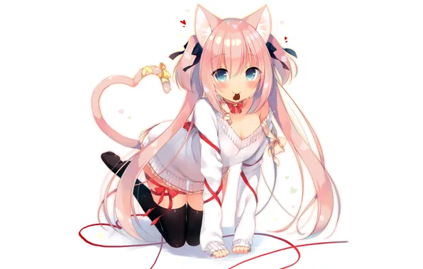 Girl, sexy, cleavage, thighhighs, pink hair, long hair, boobs, anime