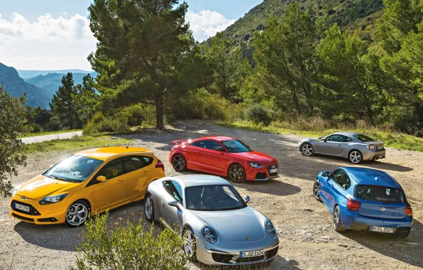 Картинка Porsche 911, Toyota GT 86, Audi TT, Ford Focus ST, BMW M 135i