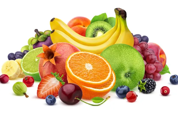 Картинка белый, ягоды, фон, фрукты