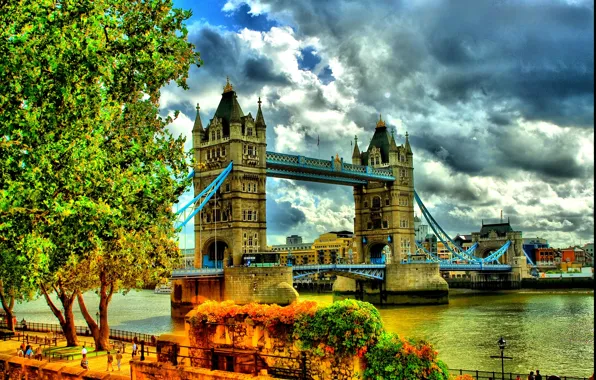 Осень, река, англия, дома, лондон, hdr, Темза