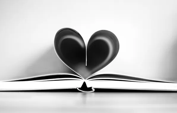 Картинка сердце, книга, черно-белое, книжка, страницы