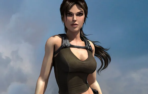 Девушка, ветер, волосы, костюм, лара крофт, Tomb Raider: Underworld
