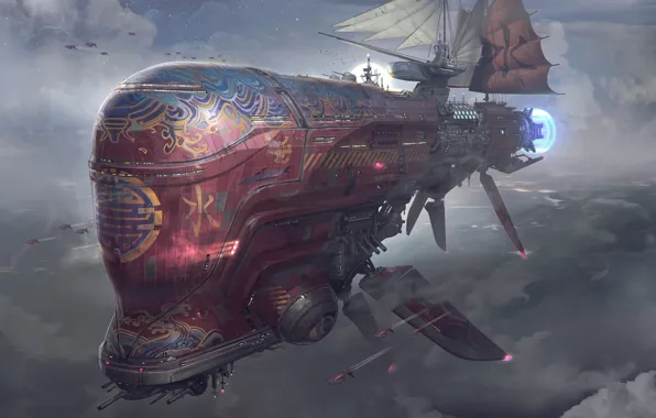 Картинка небо, облака, корабль, парус, BGE 2 - Merchant Ship