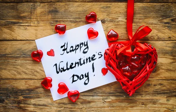 Сердечки, red, love, wood, romantic, hearts, Valentine's Day