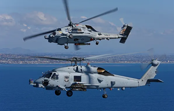 Полет, пара, вертолёт, многоцелевой, Seahawk, «Си Хок», Sikorsky MH-60R