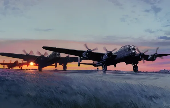 Картинка war, art, painting, aviation, ww2, Avro Lancaster