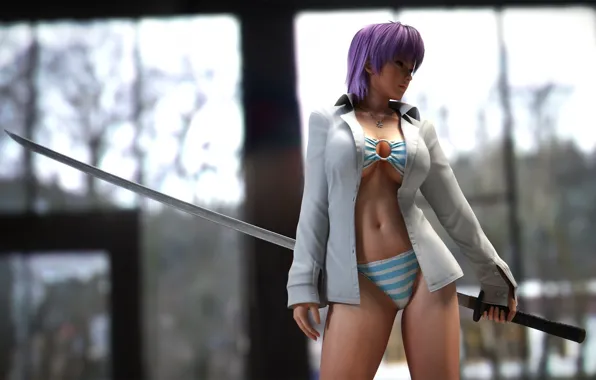 Купальник, грудь, тело, меч, катана, боец, Dead or Alive, Team Ninja
