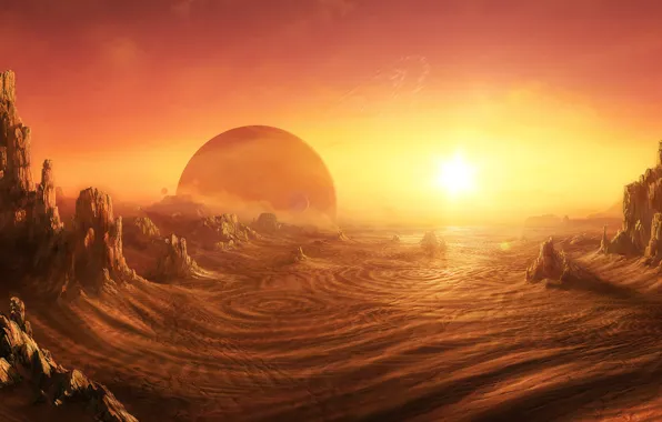 Пустыня, sunrise on alien planet, Daniel Kvasznicza