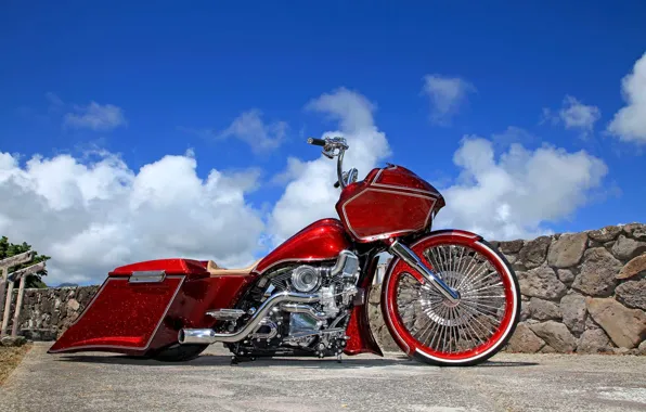 Davidson, Harley, Harley Davidson, Bike, Custom Bike, Chrome, Motorcycle, Red And White