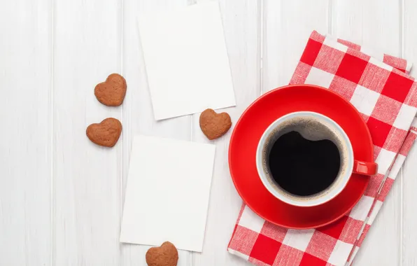 Картинка love, heart, romantic, coffee, cookies, valentine`s day