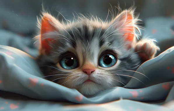 Кошка, взгляд, поза, котенок, мордашка, ИИ-арт, нейросеть