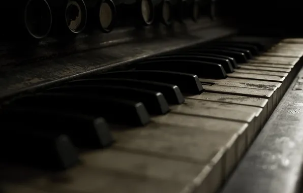 Макро, клавиши, старое, пианино