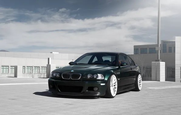 Картинка BMW, Clouds, E46, Parking, M3, Dark green