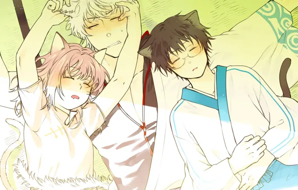 Аниме, арт, друзья, спят, Gintama