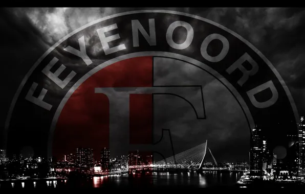 City, wallpaper, sport, logo, night, football, Rotterdam, Feyenoord