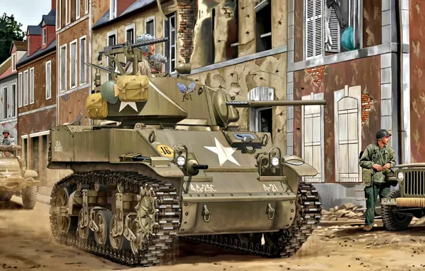 Картинка Солдат, US Army, WWII, Танкисты, M5A1 Stuart