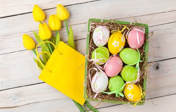 Пасха, тюльпаны, tulips, spring, eggs, Happy Easter, Easter eggs