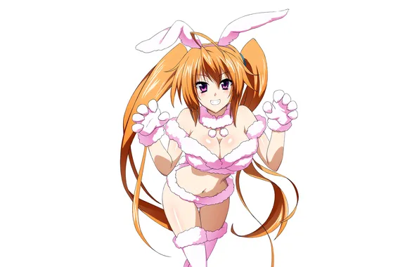 Girl, sexy, cleavage, thighhighs, erect nipples, long hair, boobs, animal ears