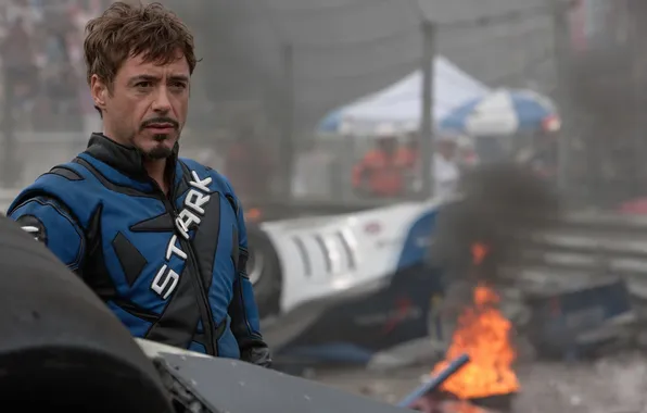 Картинка авария, огонь, гонки, Железный человек, Robert Downey Jr., Роберт Дауни мл., Tony Stark, 2 Iron …