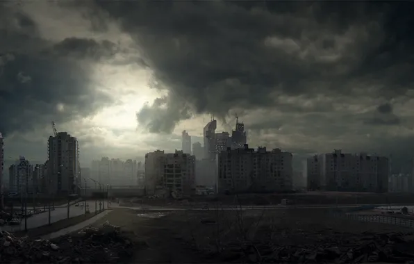 Картинка город, апокалипсис, вечер, россия
