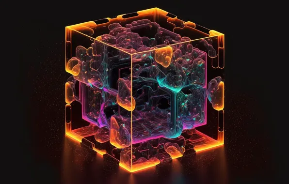 Абстракция, свечение, куб, glow, abstraction, cube