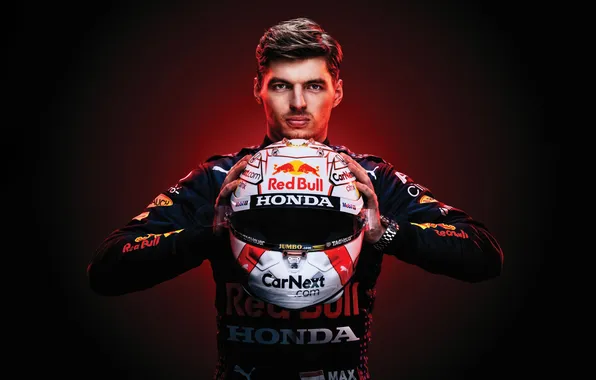 Honda, Sports, Helmet, Red Bull Racing, Max Verstappen, Dark background, Racing driver