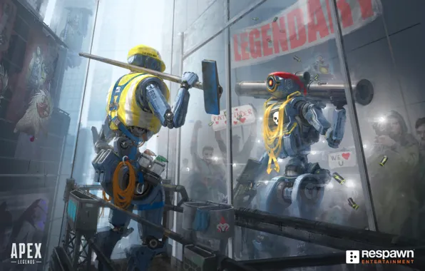 Отражение, робот, art, pathfinder, apex legends, MRVN
