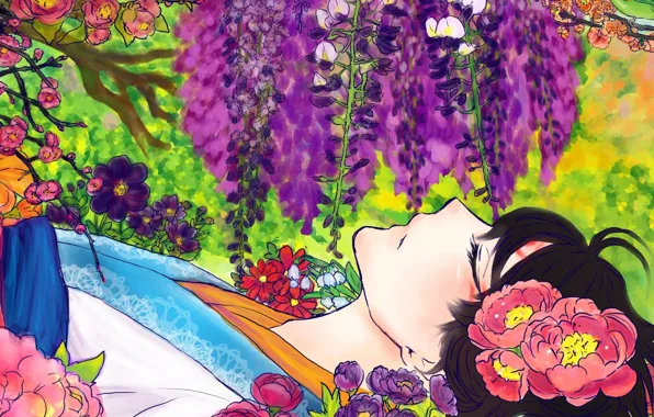 Цветы, отдых, татуировка, кимоно, art, women, kimono