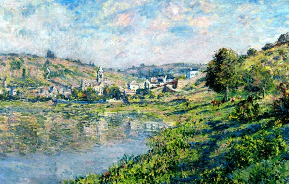 Картинка деревья, пейзаж, картина, Клод Моне, Ветей