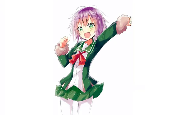 Girl, blouse, green eyes, anime, beautiful, short hair, pretty, attractive