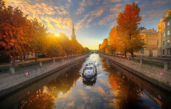 Осень, небо, деревья, природа, отражение, река, рассвет, Гордеев Эдуард