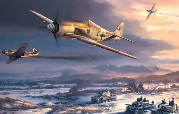 Рисунок, воздушный бой, Nicolas Trudgian, FW-190