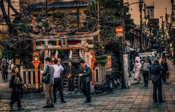 Картинка люди, Япония, фотограф, Киото, автомобили, улицы, быт, рестораны